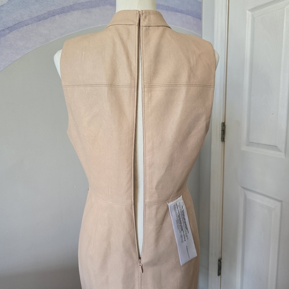 BCBGMaxAzria | Size 8 | Faux Leather Mock Neck Bare Pink Sheath Dress - Picture 8 of 14